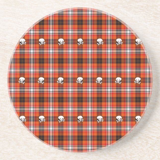 Skull and Crossbones Red and Black Plaid Coaster (Front)