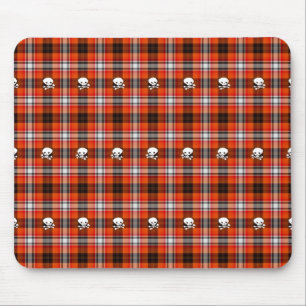 Skull and Crossbones Red and Black Plaid Mouse Mat