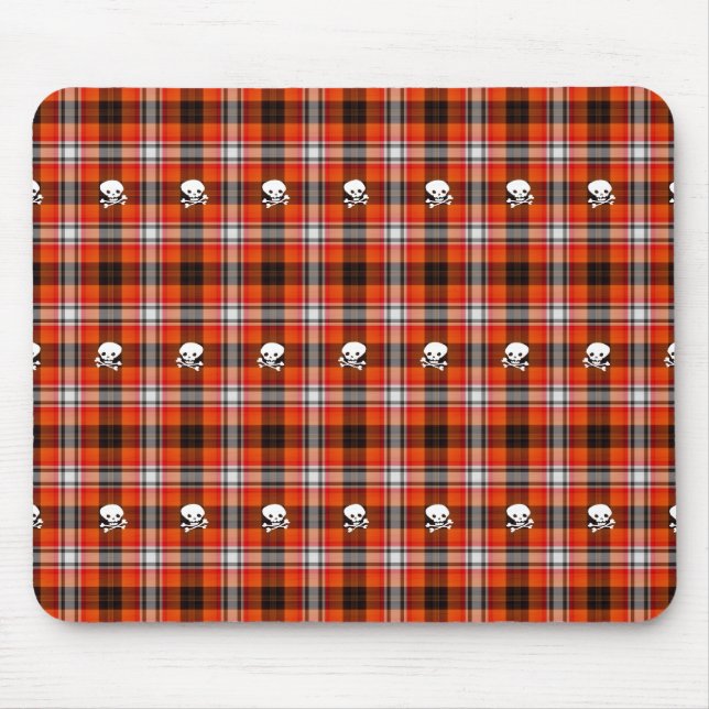 Skull and Crossbones Red and Black Plaid Mouse Mat (Front)