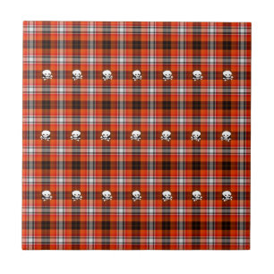 Skull and Crossbones Red and Black Plaid Tile