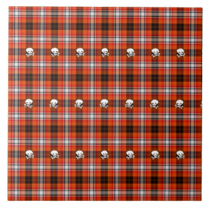 Skull and Crossbones Red and Black Plaid Tile