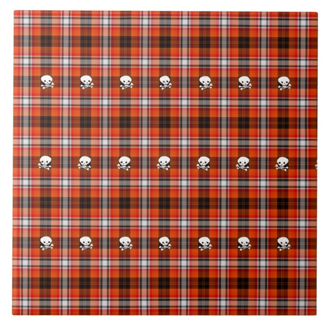 Skull and Crossbones Red and Black Plaid Tile (Front)