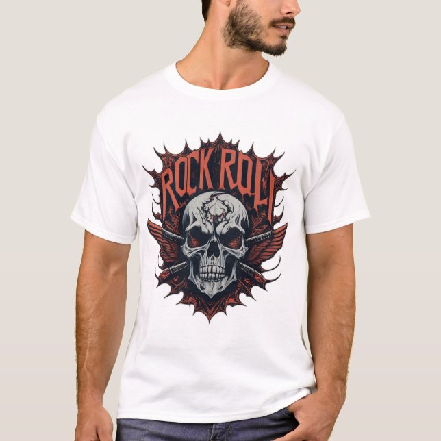 Skull and Crossbones Rock Anthem T-shirts design (Front)