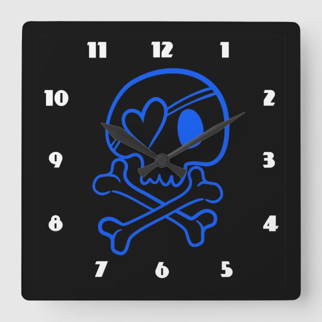 Skull and Crossbones Square Wall Clock (Front)