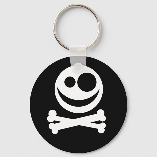 Skull and Crossbones. White and Black. Key Ring (Front)