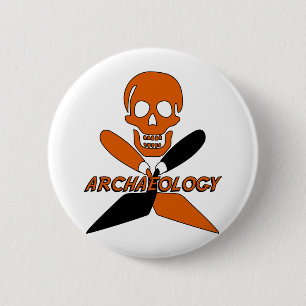 Skull and Crossed Trowels Archaeology 6 Cm Round Badge
