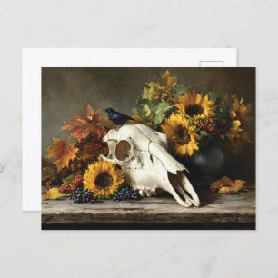 Skull and Crow Autumn Still Life Postcard