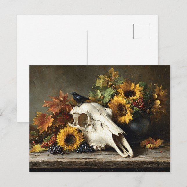 Skull and Crow Autumn Still Life Postcard (Front/Back)