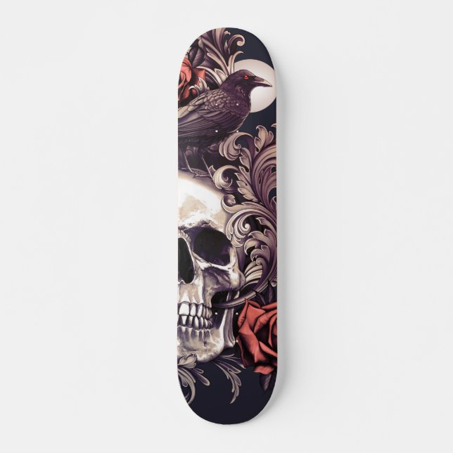 Skull and Crow with Rose Skateboard (Front)