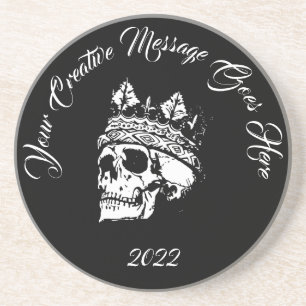 Skull and Crown Personalized Black Coaster 