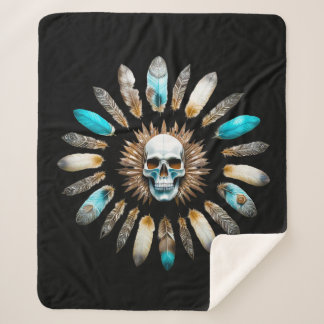 Skull and Feathers 01 Sherpa Blanket