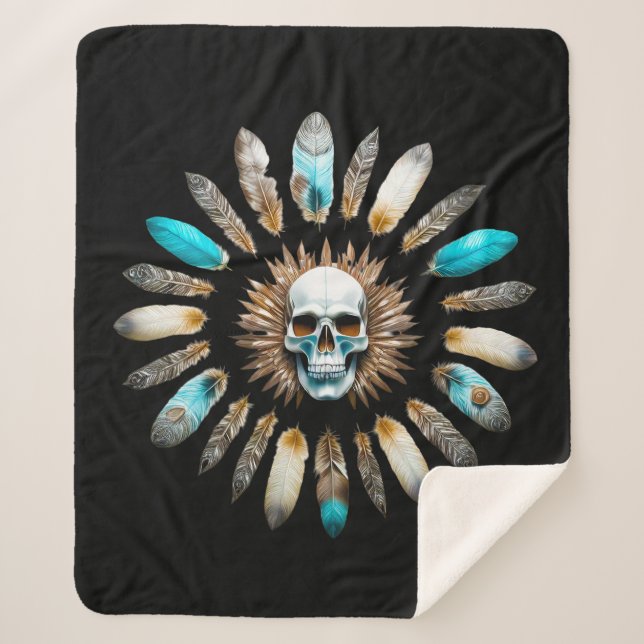 Skull and Feathers 01 Sherpa Blanket (Front)