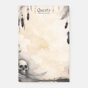 Skull and Feathers Vintage Quests To Do List Post-it Notes