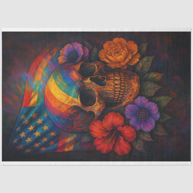 Skull and Flags LGBTQ Rainbow Decoupage Paper (Front)