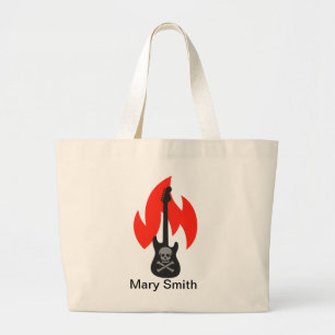 Skull and Flame Guitar Large Tote Bag