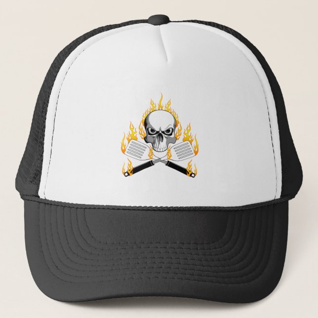 Skull and Flaming Spatulas Trucker Hat (Front)