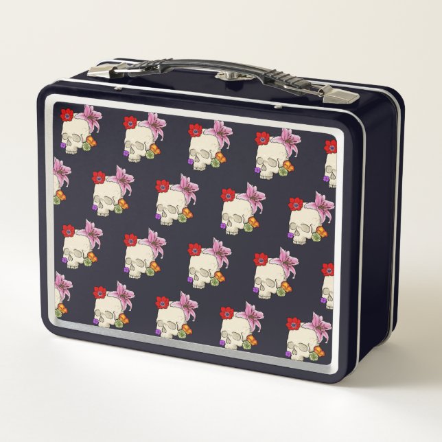 Skull and Flora Metal Lunch Box (Back)