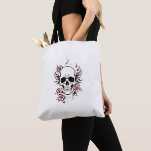 Skull and Flower Tote Bag Edgy Floral Design