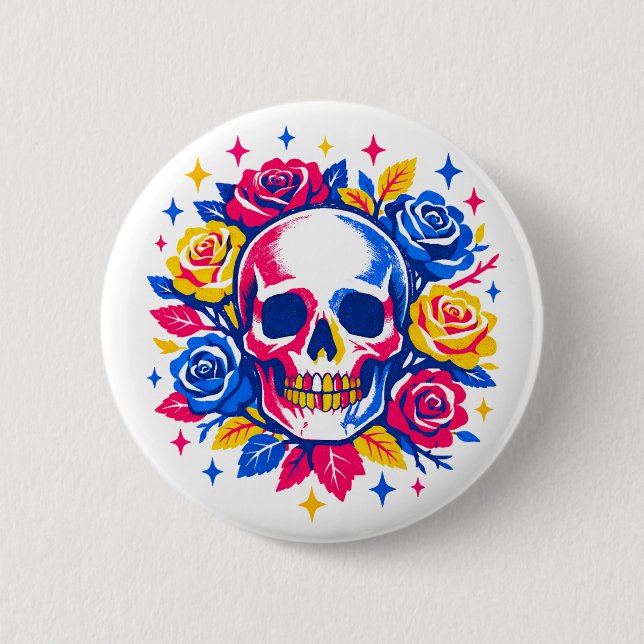 Skull and Flowers 6 Cm Round Badge (Front)