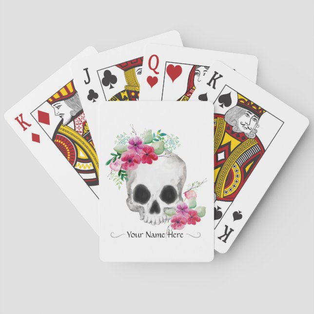 Skull And Flowers Any Name Playing Cards (Back)