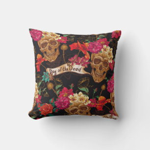 Skull and Flowers Day of The Dead Seamless Backgro Cushion