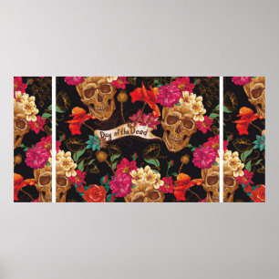 Skull and Flowers Day of The Dead Seamless Backgro Poster