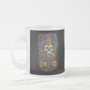Skull and Flowers Frosted Glass Coffee Mug