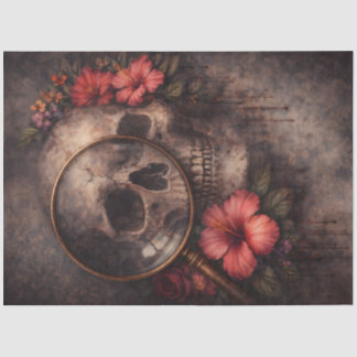 Skull and Flowers | Gothic Magnifying Glass Art Tissue Paper