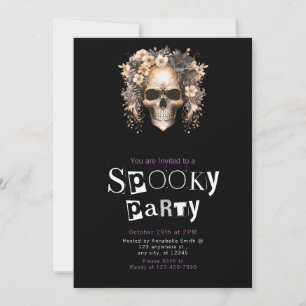 Skull and Flowers Minimalist Halloween Party Invitation
