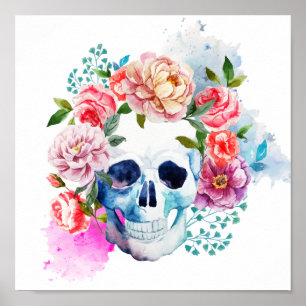Skull and flowers poster