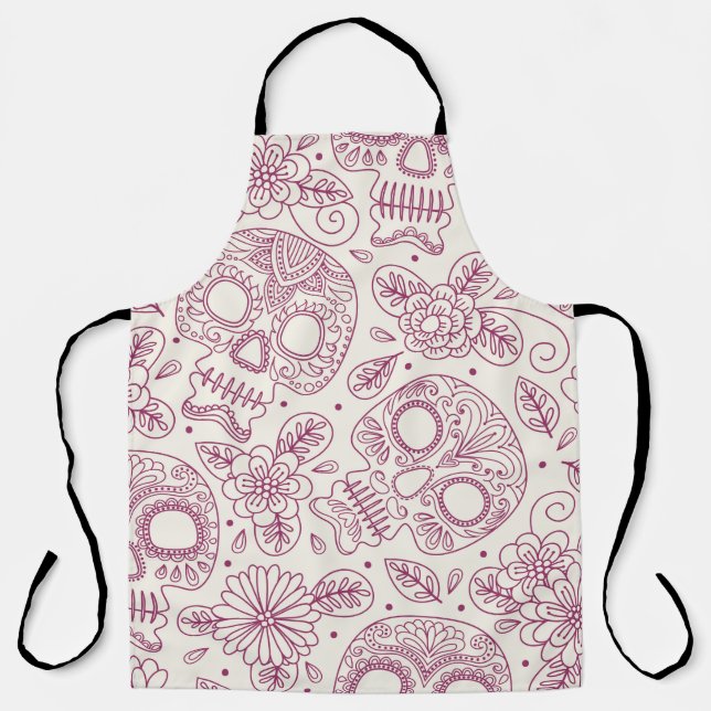 Skull and Flowers. Seamless Background. Mexican da Apron (Front)