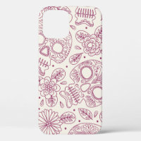 Skull and Flowers. Seamless Background. Mexican da