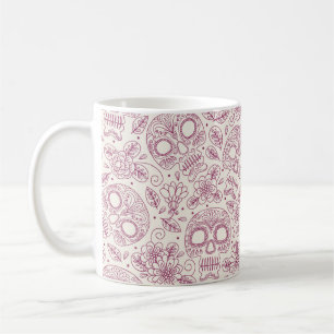 Skull and Flowers. Seamless Background. Mexican da Coffee Mug
