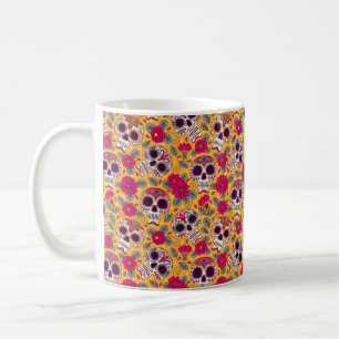 Skull and Flowers. Seamless Background. Mexican da Coffee Mug