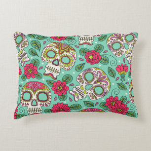 Skull and Flowers. Seamless Background. Mexican da Decorative Cushion