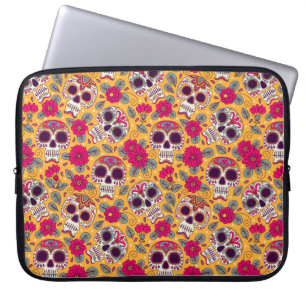 Skull and Flowers. Seamless Background. Mexican da Laptop Sleeve