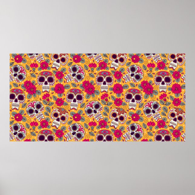 Skull and Flowers. Seamless Background. Mexican da Poster (Front)