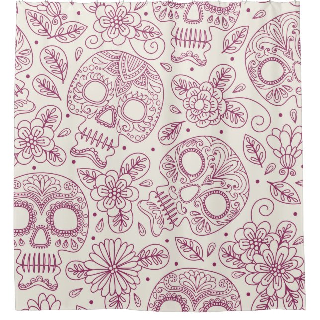 Skull and Flowers. Seamless Background. Mexican da Shower Curtain (Front)