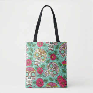 Skull and Flowers. Seamless Background. Mexican da Tote Bag
