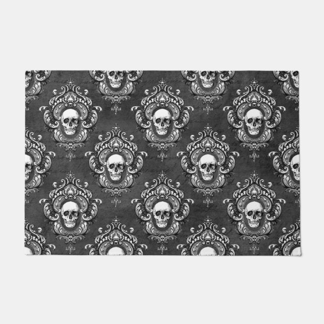 Skull and Grey Gothic Doormat (Front)