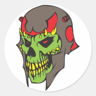 Skull and Helmet Classic Round Sticker