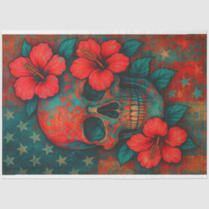 Skull and Hibiscus in Grunge Art Decoupage Paper