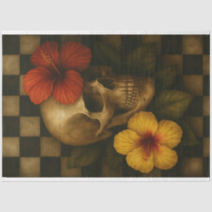 Skull and Hibiscus on Checkerboard Decoupage Paper