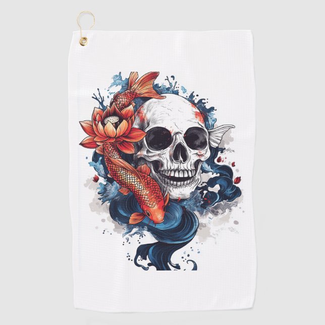 Skull and Koi Serenity Golf Towel (Front)