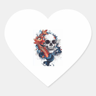 Skull and Koi Serenity Heart Sticker