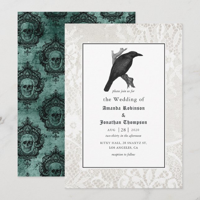 Skull and Lace Gothic Wedding Invitation (Front/Back)