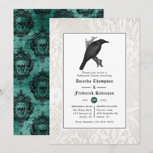 Skull and Lace Gothic Wedding Rehearsal Dinner Invitation