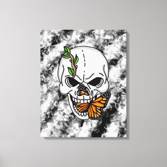 Skull and Monarch Butterfly Digital Art  Canvas Print (Front)