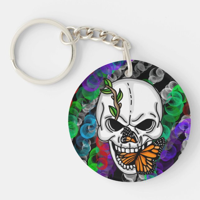 Skull and Monarch Butterfly digital art    Key Ring (Front)