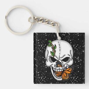 Skull and Monarch Butterfly digital art  Key Ring